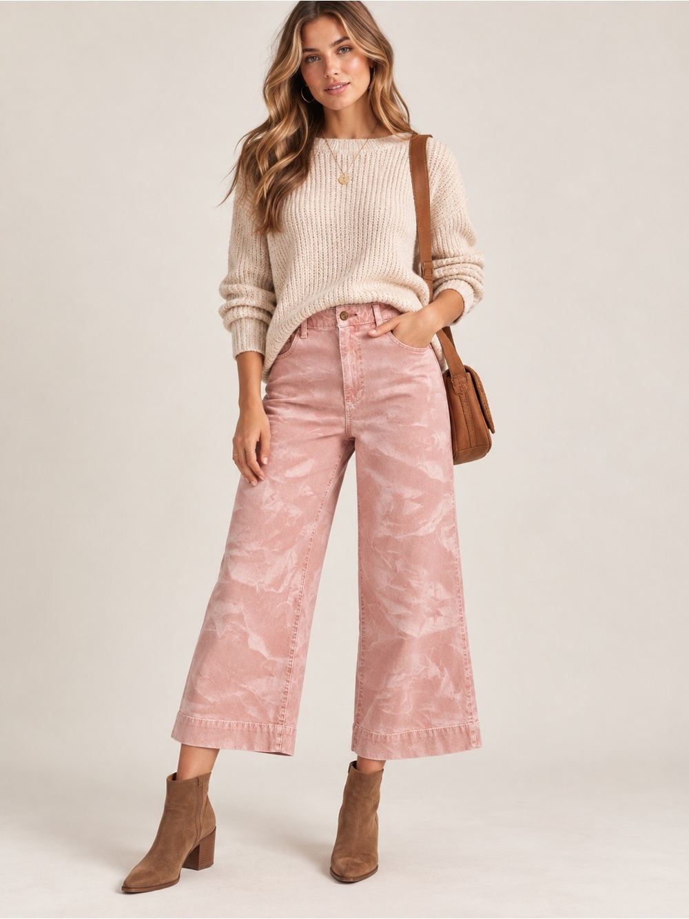 Anthropologie Pilcro James Cropped Wide-Leg Trousers Pink Boho Chic Casual